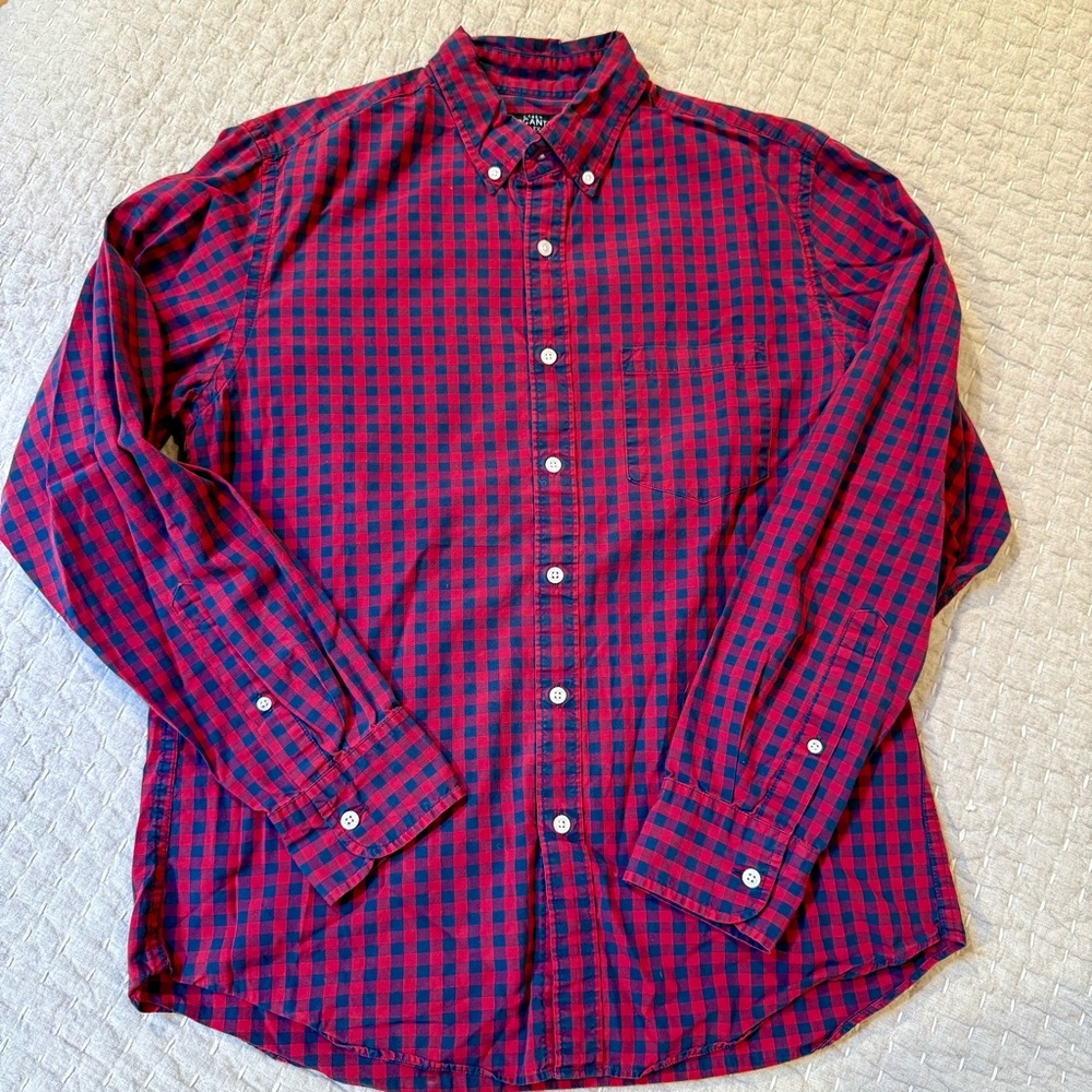 J. Crew Factory Navy and Red Plaid Men's Shirt